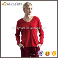 Pure cashmere solid color v-neck sweater women